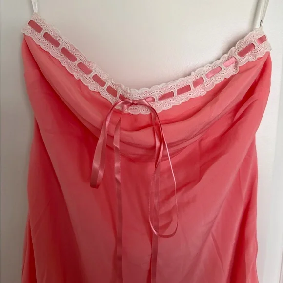 NWOT For Love And Lemons Strapless Pink Dress Ribbon Lace Bow Ruffle - Picture 6 of 8